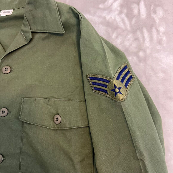 VTG US Military Shirt 14.5x33 Green Utility Dura Press OG 507 Air Force USAF - Picture 3 of 9